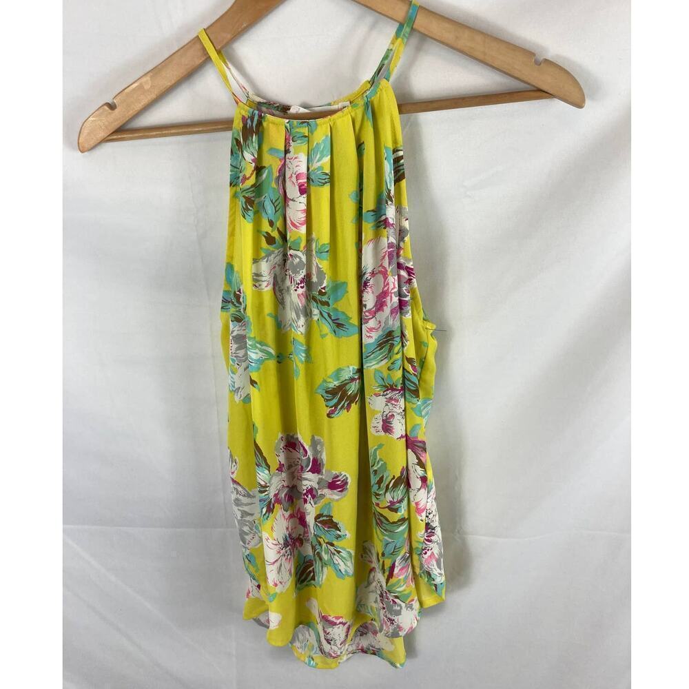 Lush Pleated Halter Tank Yellow Floral Pattern Size XS